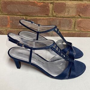 Adrianna Papell Boutique Navy Classic Satin Rhinestone Beaded Heels Size 9.5